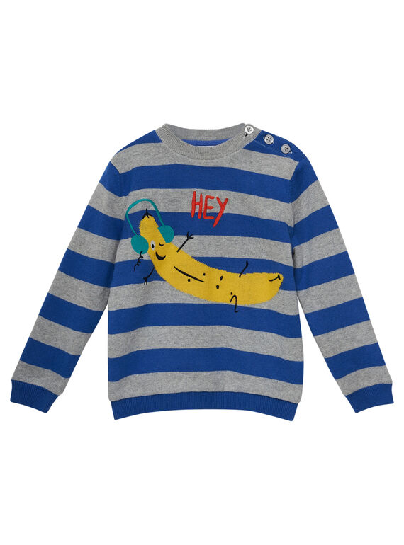 Jersey de rayas de forro polar de color gris jaspeado y azul para niño JOVIPUL / 20S902D1PUL703