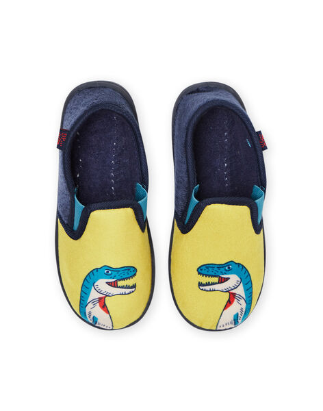 Zapatillas de casa amarillo y azul noche con estampado de dinosaurio para niño NOPANTDINO / 22KK3623D0B010