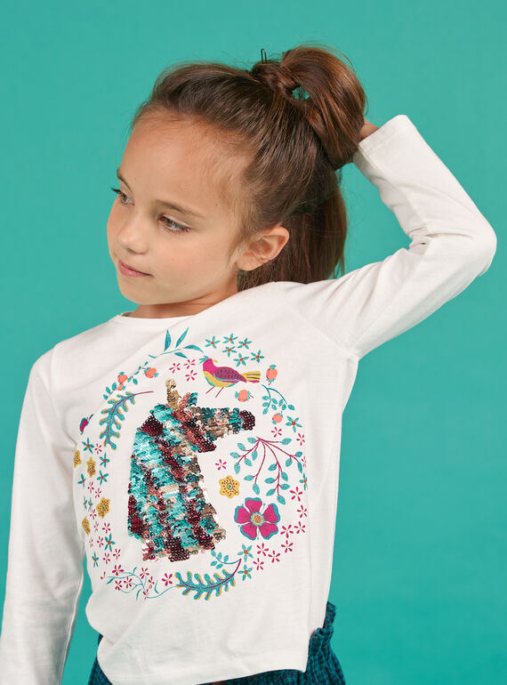 Camiseta de manga larga con estampado de unicornio con lentejuelas reversibles para niña MATUTEE2 / 21W901K4TML001