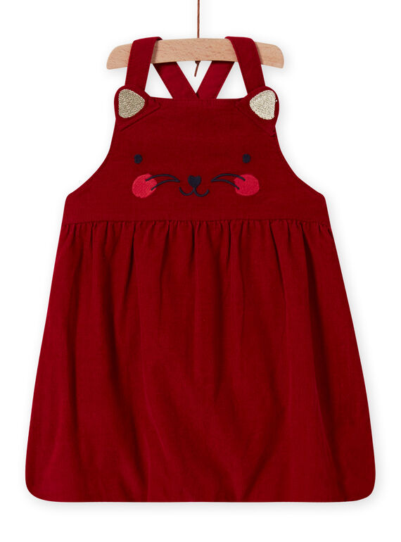 Vestido amplio de terciopelo de color rojo con estampado de gato para bebé niña MIMIXROB2 / 21WG09J3ROB511
