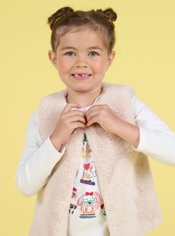 Cárdigan de pelo artificial reversible de color crudo para niña MAMIXCAR3 / 21W901J3CAR009