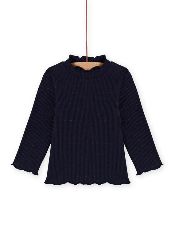Jersey fino de color azul marino de canalé de rayas irisadas para bebé niña MIJOSOUPRIB2 / 21WG09N4SPL070