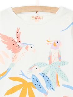 Camiseta de color crudo con estampado de pájaros de colores con brillo para niña NAMOTEE1 / 22S901N3TML001