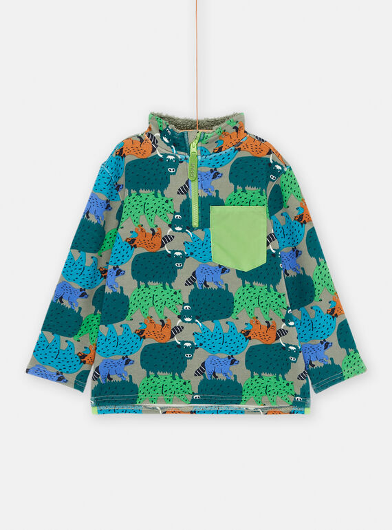 Sudadera verde grisáceo con estampado animal para niño SODUSWE1 / 23W902P2SWE631