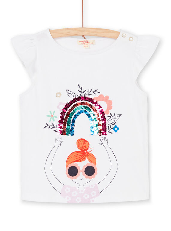 Camiseta de manga corta, con estampado de niña y arcoíris con lentejuelas mágicas LAVITI3 / 21S901U1TMC000