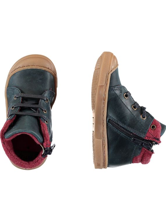 Zapatillas de cordones de piel de color azul marino para bebé niño GBGBASBOU / 19WK38X1D3F070