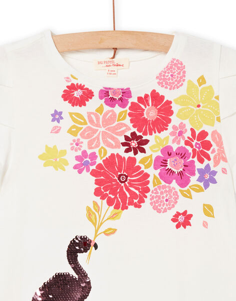 Camiseta con dibujo de flamenco con lentejuelas de color crudo, para niña NAFLATI1 / 22S901R2TMC001