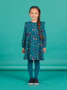 Vestido de color azul pato de twill con estampado floral para niña MATUROB1 / 21W901K2ROB714
