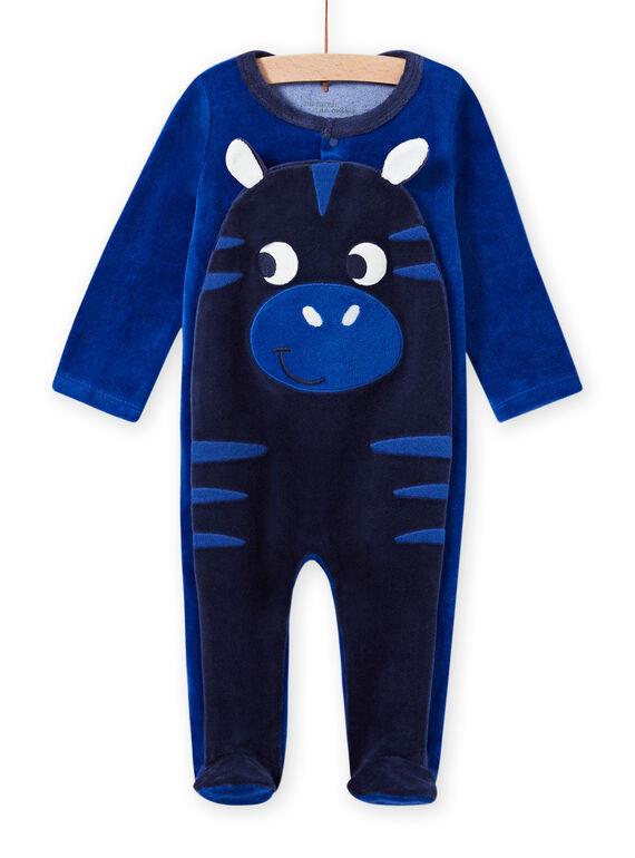 Pelele azul con estampado de cebra de terciopelo para bebé niño MEGAGREZEB / 21WH1491GRE217