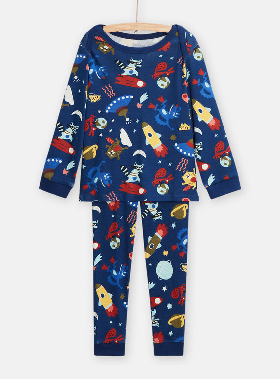 Pijama fosforescente azul oscuro con estampado espacial para niño TEGOPYJSPA / 24SH1244PYJ070