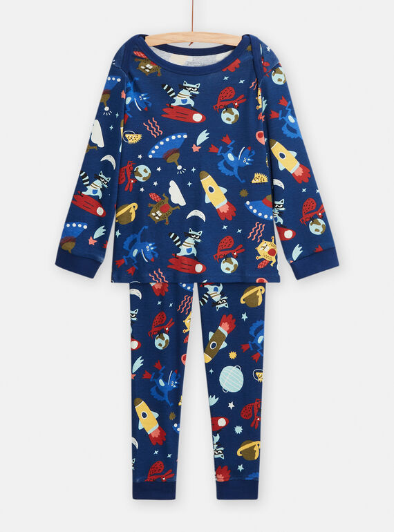 Pijama fosforescente azul oscuro con estampado espacial para niño TEGOPYJSPA / 24SH1244PYJ070