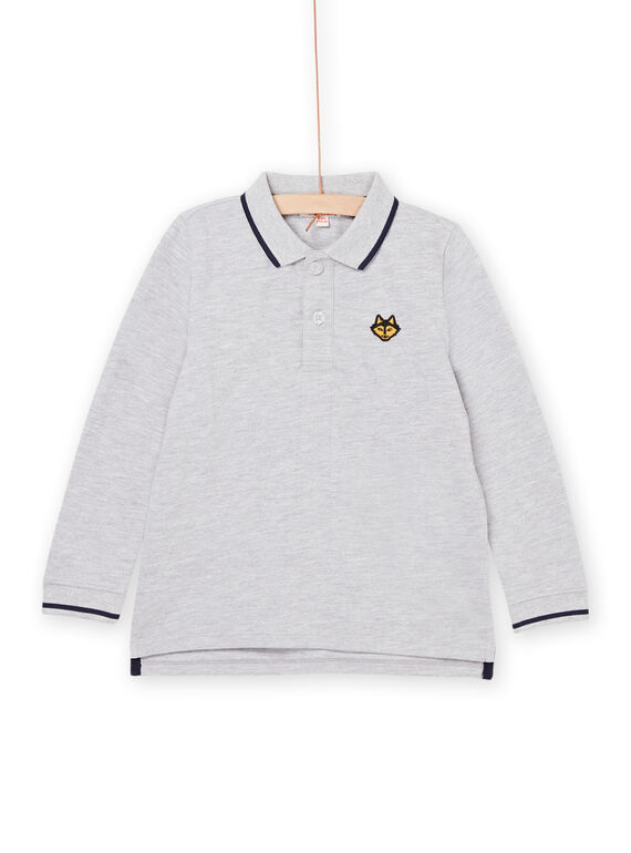Polo gris jaspeado con estampado de cara de lobo bordado POJOPOL3 / 22W902D1POLJ922