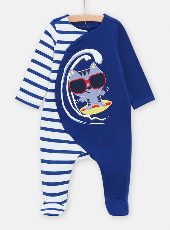 Pelele azul con dibujo de gato para bebé niño TEGAGRESURF / 24SH1442GRE702