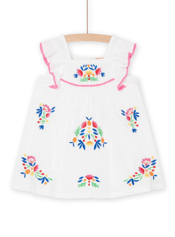 Vestido blanco con flores bordadas RIPOPROB2 / 23SG09X2ROB000