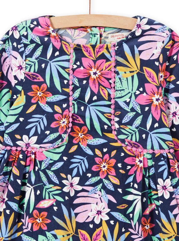 Vestido de color azul con estampado floral colorido de terciopelo para niña MAPLAROB2 / 21W901O1ROBC202
