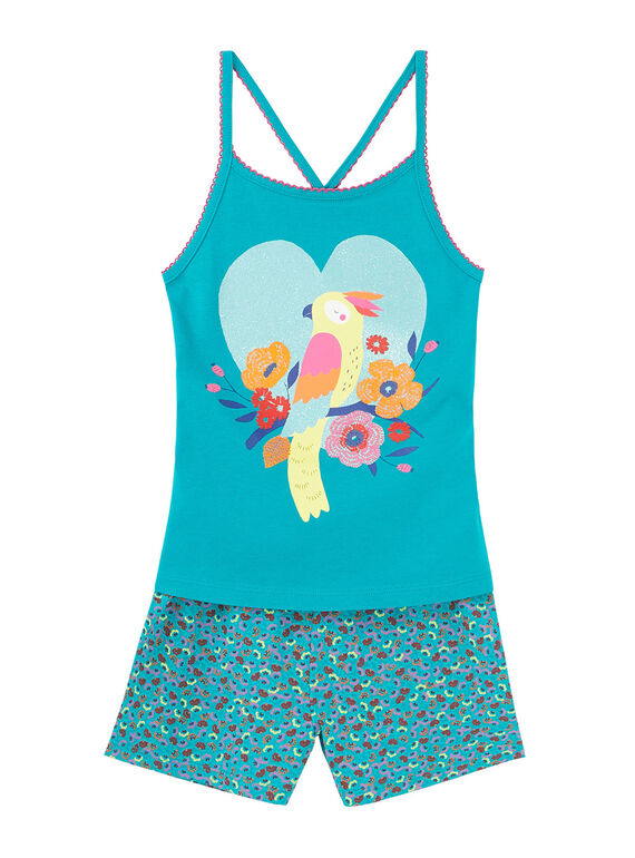 Pijama corto de color turquesa para niña JEFAPYJ5 / 20SH11U5PYJ621