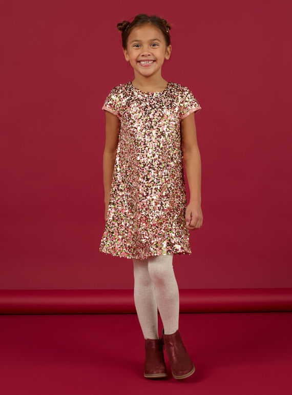 Vestido rosa de lentejuelas para niña MANOROB2 / 21W901Q2ROB303