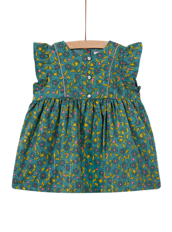 Vestido de franela de color caqui con estampado floral y de rayas para bebé niña MIKAROB1 / 21WG09I1ROB612