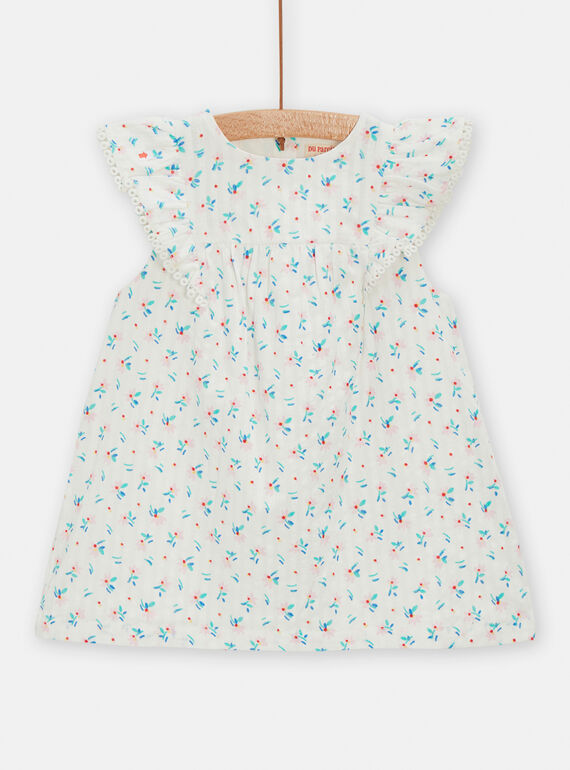 Vestido de color crudo con estampado de flores para bebé niña TICLUROB3 / 24SG09O3ROB001