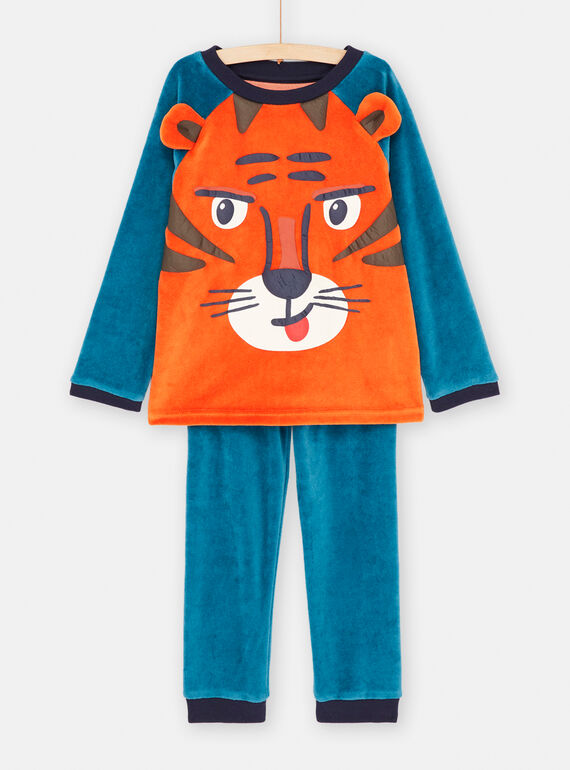Pijama naranja y azul petróleo para niño SEGOPYJTIG / 23WH1254PYJE410