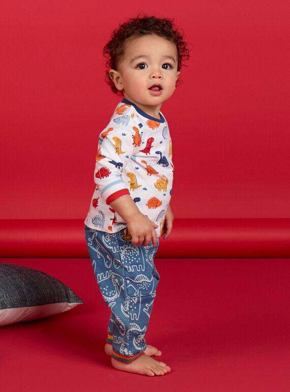 Camiseta reversible de algodón con estampado de dinosaurios, de color blanco y rojo, para bebé niño LUCANTEE2 / 21SG10M2TML000