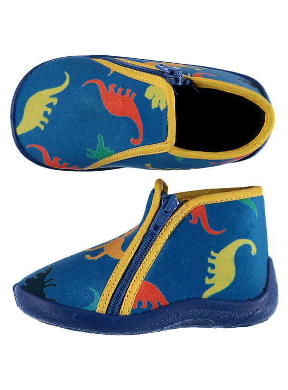 Zapatillas de casa de terciopelo de color azul y dinosaurios para bebé niño GBGBOTDINO / 19WK38Z6D0AC218