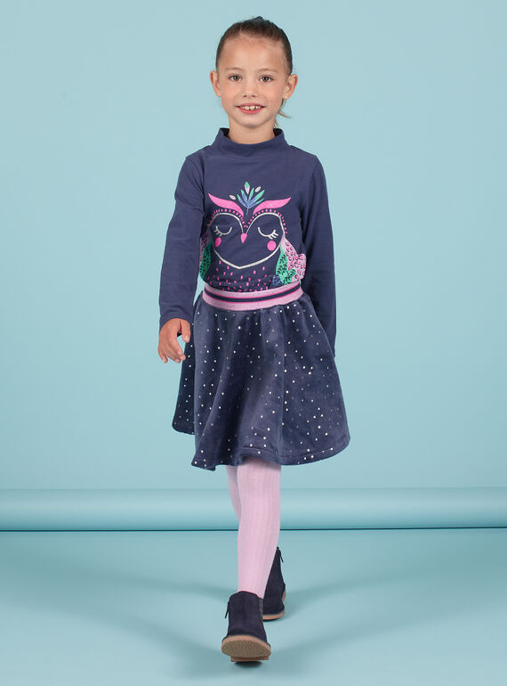 Jersey fino de color azul marino con estampado de búho con brillo para niña MAPLASOUP / 21W901O1SPLC202