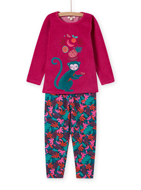 Pijama de camiseta y pantalón de terciopelo con estampado tropical para niña MEFAPYJMON / 21WH1183PYJD312