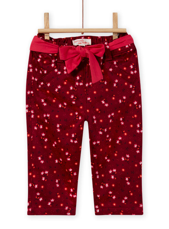 Pantalón de color rojo burdeos con estampado floral de satén para bebé niña MIFUNPAN1 / 21WG09M2PAN504