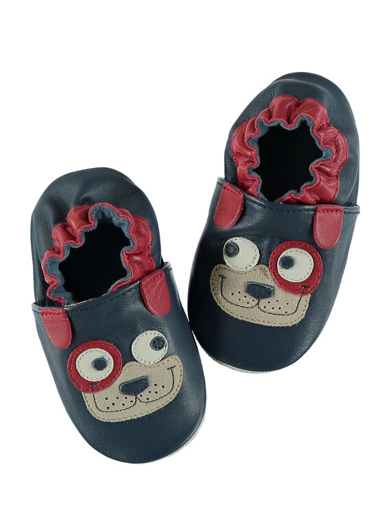 Zapatillas de noche de piel flexible de color azul marino con estampado de perro para bebé niño GNGCHIEN / 19WK38Z2D3S070