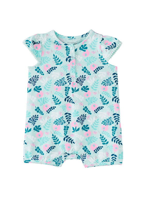 Pelele corto de color turquesa con estampado de selva para bebé niña JEFIGREPHA / 20SH13U1GRE219