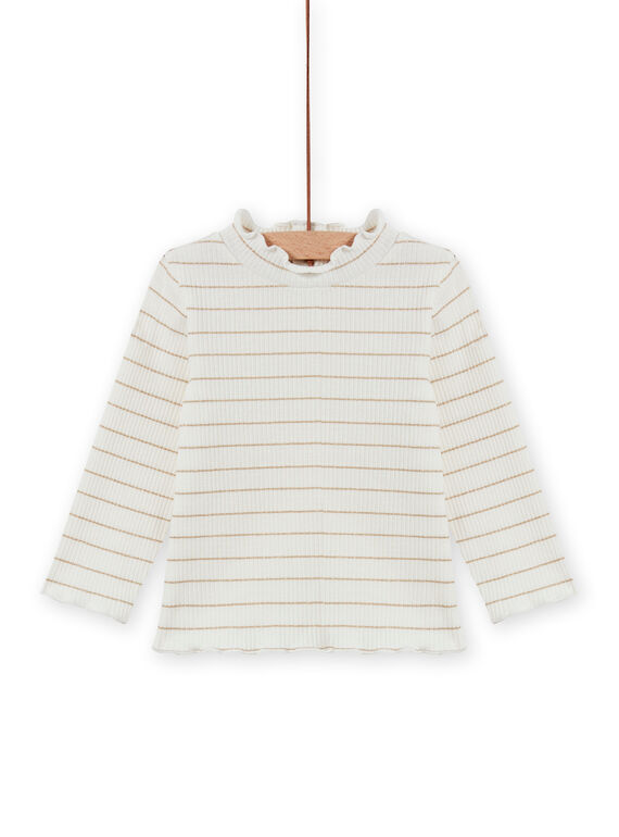 Jersey fino de color crudo de canalé de rayas doradas para bebé niña MIJOSOUPRIB1 / 21WG09N1SPL001