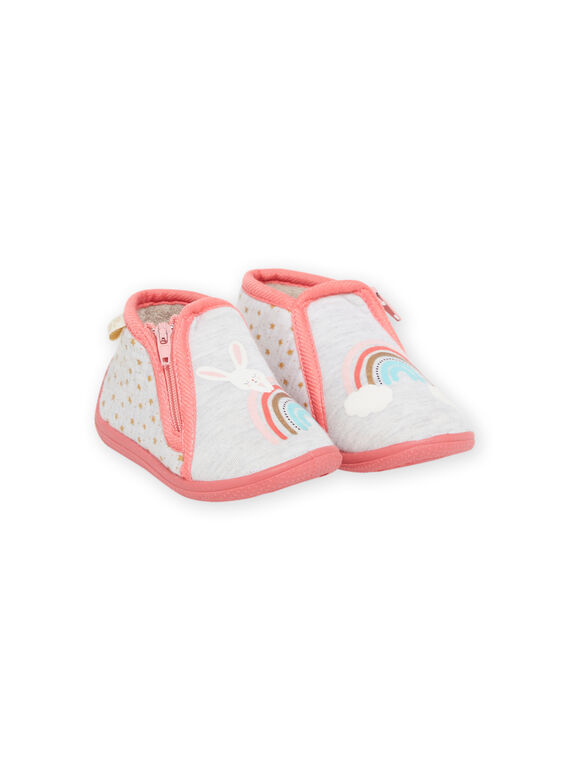 Botas gris jaspeado y rosa con estampado de arcoíris y conejo para bebé niña NIPANTRAINBO / 22KK3722D0A943