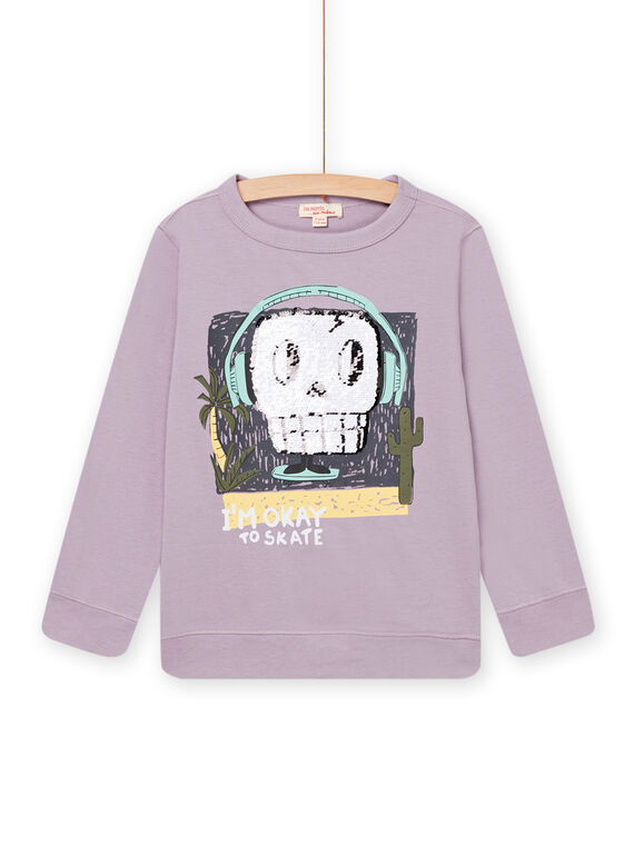 Sudadera de manga larga con dibujo de cabeza de esqueleto de lentejuelas mágicas de color violeta POKATEE3 / 22W902L2TML320