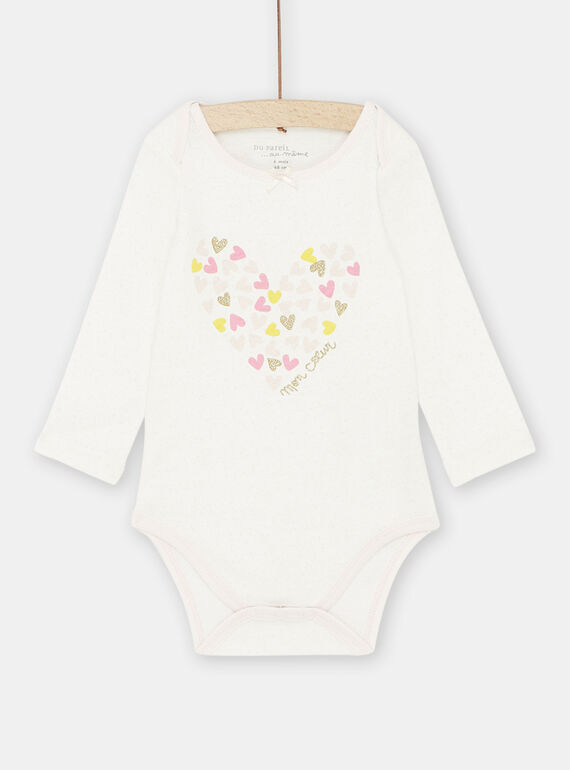 Body crudo y rosa pastel con estampado de corazones para bebé niña SEFIBODLOV / 23WH1365BDL001