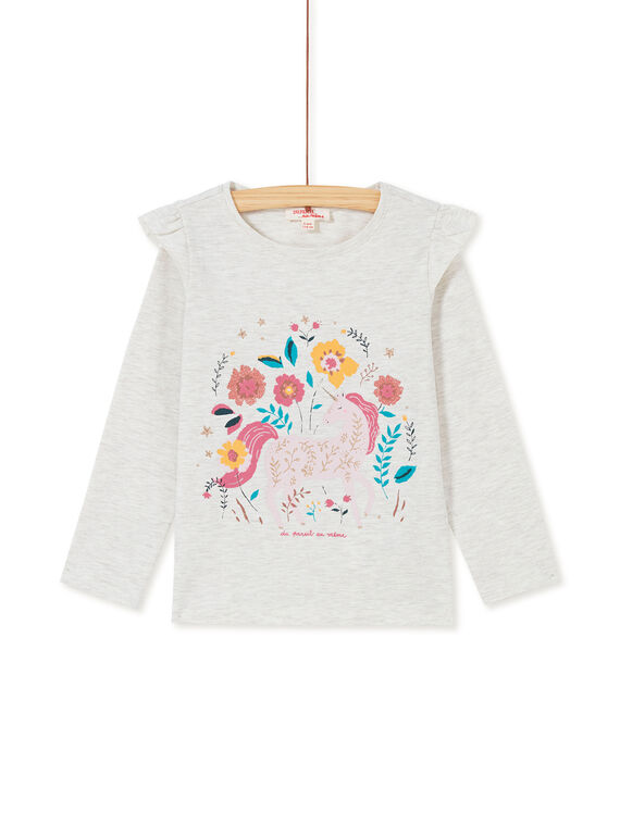 Camiseta de manga larga, con volantes en los hombros y estampado de unicornio KAGOTEE1 / 20W901L3TML006