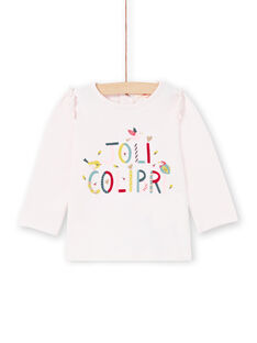 Camiseta de manga larga de color rosa con texto «Joli Colibri» para bebé niña MIKATEE / 21WG09I1TML632