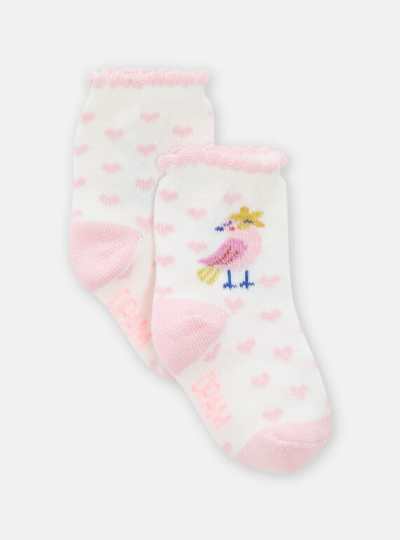 Calcetines de color crudo y rosa con estampado de corazón para bebé niña TYIJOSOQ7 / 24SI0987SOQ001