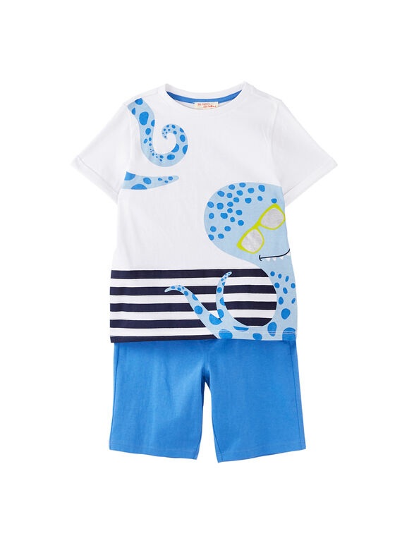 Conjunto de playa de camiseta de color blanco con bermudas de color azul para niño JOPLAENS3 / 20S902X4ENS000