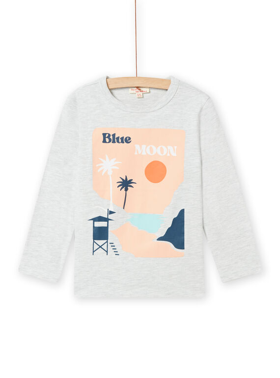 Camiseta de color gris jaspeado con estampado de playa para niño NOMOTEE / 22S902N1TMLJ920