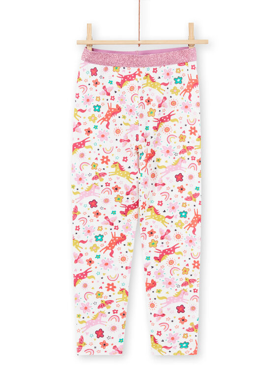 Pijama de camiseta y pantalón de color rosa y crudo con estampado de unicornios y fantasía para niña MEFAPYJUNI / 21WH1186PYJ001