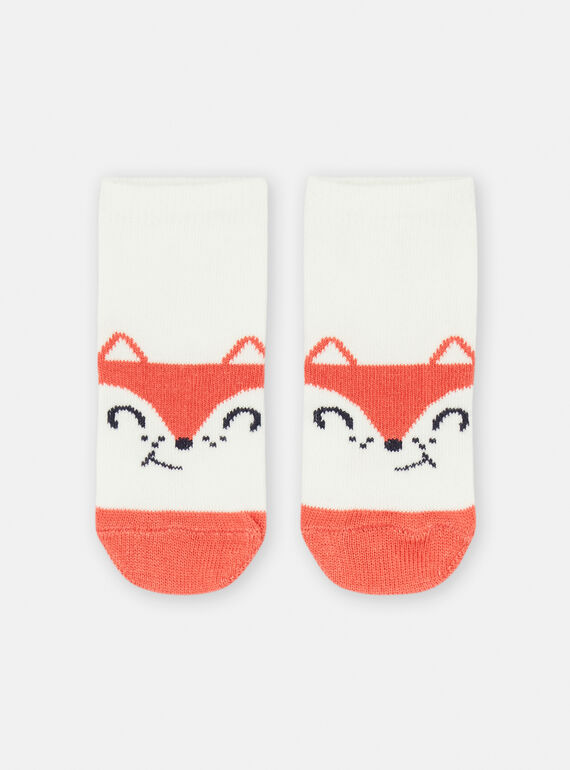 Calcetines de color crudo con estampado de zorro SYUJOCHOB2 / 23WI10M2SOQ006