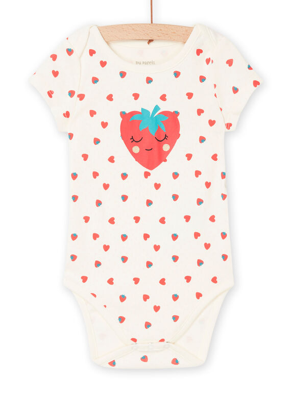 Body crudo de algodón orgánico con estampado de fresas y corazones REFIBODFRAI / 23SH1315BDL001