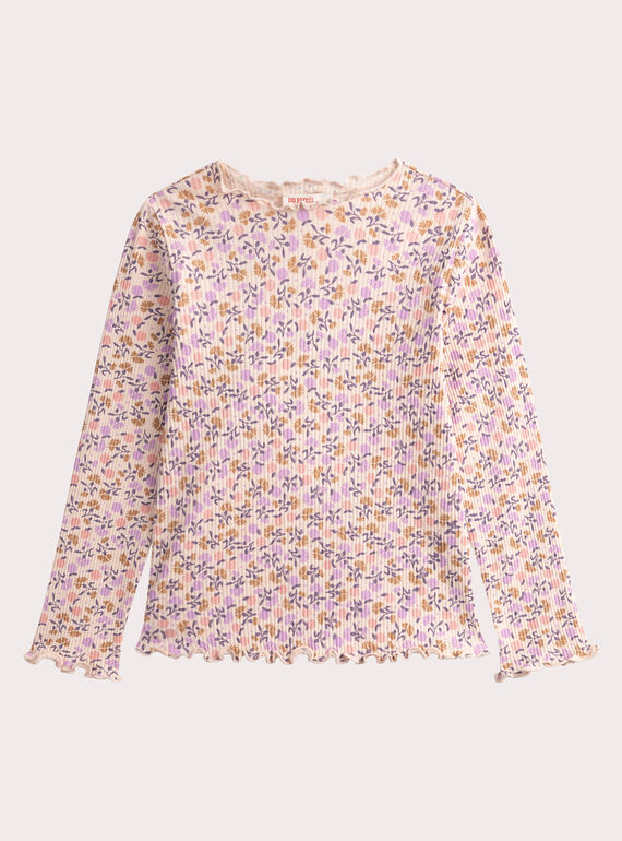 Camiseta blanca de manga larga de canalé con estampado de frutas WAJOTEE3 / 25S901K1TMLD319