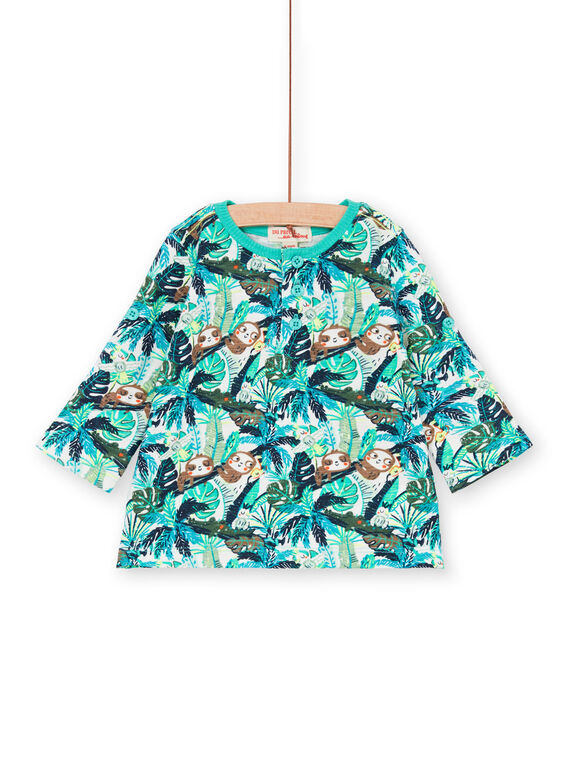 Camiseta azul y verde, con estampado de hojas, para niño LUVERTUN / 21SG10Q1TML001
