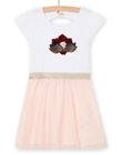 Vestido crudo y rosa con estampado floral con lentejuelas reversibles para niña NASANROB3 / 22S901S2ROB001