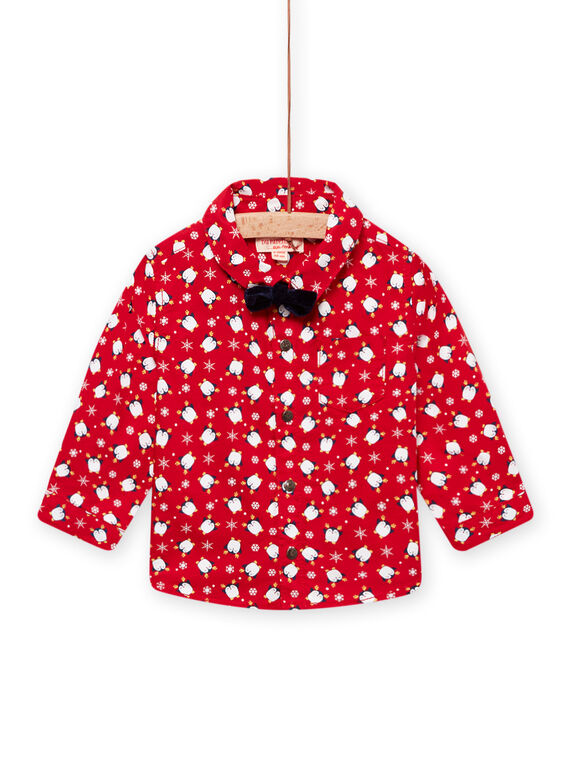 Camisa oxford roja con estampado de pingüino, copos y pajarita para bebé niño MUNOCHEM / 21WG10Q2CHM050