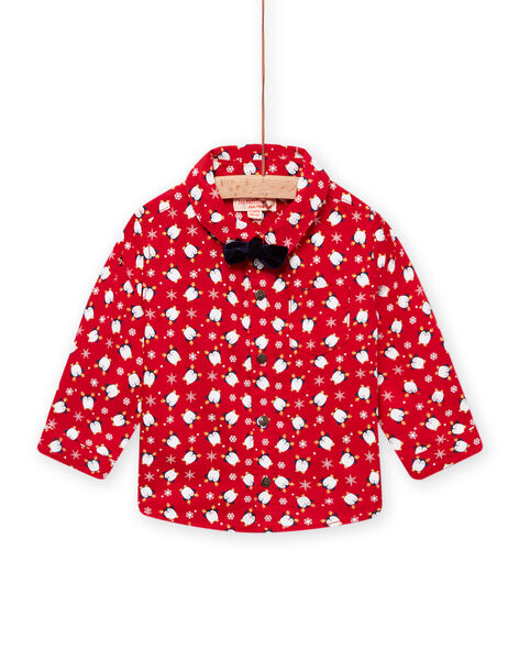 Camisa oxford roja con estampado de pingüino, copos y pajarita para bebé niño MUNOCHEM / 21WG10Q2CHM050