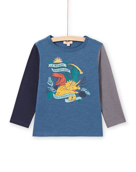 Camiseta de manga larga azul con estampado de dinosaurios para niño MOPATEE2 / 21W902H2TML219