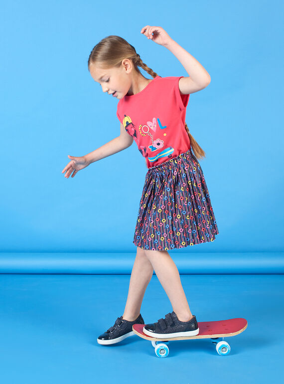 Falda rosa y azul con estampado floral para niña LAHAJUP / 21S901X1JUP070